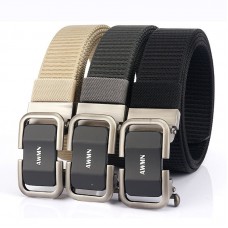 AWMN Men 125CM Nylon Tactical Belt Outdoor Leisure Canvas Waist Belts with Automatic Alloy Buckle