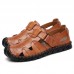 Men Breathable Hollow Out Cowhide Leather Close Toes Sandals