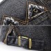 Collrown Men Denim Distressed Frayed Breathable Sunshade Short Brim Casual Vintage Forward Hats Beret Flat Caps