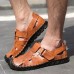 Men Breathable Hollow Out Cowhide Leather Close Toes Sandals