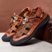 Menico Men Retro PU Leather Elastic Band Soft Soled Closed Toes Breathale Handmade Sandals