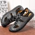 Menico Men Retro PU Leather Soft Soled Elastic Band Non Slip Outdoor Shoes Closed Toes Handmade Sandals