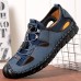 Menico Men Retro PU Leather Soft Soled Elastic Band Non Slip Outdoor Shoes Closed Toes Handmade Sandals