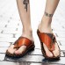 Men Light Weight Cowhide Leather Outdoor Beach Flip Flop Sandals