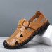 Men Breathable Hollow Out Cowhide Leather Close Toes Sandals