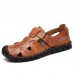 Men Breathable Hollow Out Cowhide Leather Close Toes Sandals