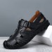 Men Breathable Hollow Out Cowhide Leather Close Toes Sandals