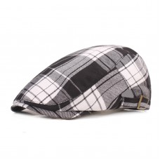 Men Cotton Plaid Pattern Sunshade Short Brim Casual Vintage Forward Hats Beret Flat Caps