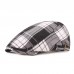 Men Cotton Plaid Pattern Sunshade Short Brim Casual Vintage Forward Hats Beret Flat Caps