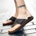 Men Light Weight Cowhide Leather Outdoor Beach Flip Flop Sandals