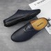 Men Cowhide Leather Hollow Out Non Slip Soft Sole Closed Toe Casual Slippers