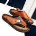 Men Light Weight Cowhide Leather Outdoor Beach Flip Flop Sandals